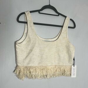 Saylor Tuckernuck Size Large Fringe Tweed Crop Top Boho Hippie NEW